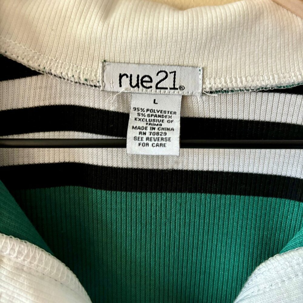 Rue 21 Green and White Striped Rugby Croptop - Picture 2 of 2